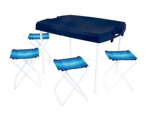 Mesa Camping Plegable Valija Plastica + 4 Banquetas Mor 