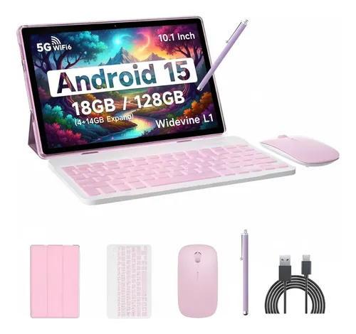 Android 15 Tablet Con Teclado 10p 18gb Ram + 128gb Rom Rosa