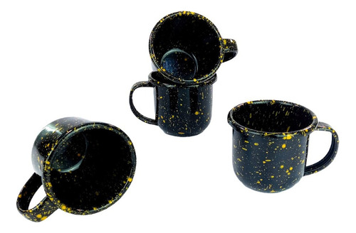 Set 4 Mugs Para Café En Peltre 370ml Negro Pietra Amarillo