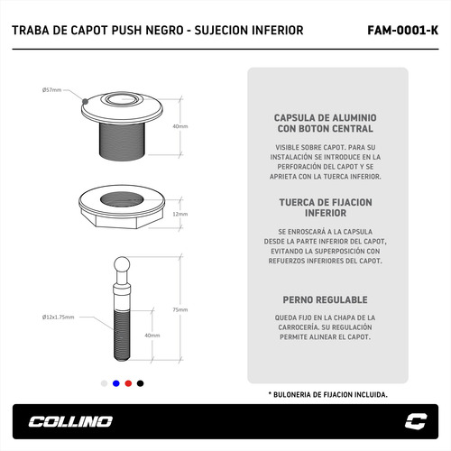 Trabas De Capot Collino Push Sujecion Inferior Negras X 2 Un