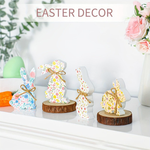 Juego De Decoración De Conejito De Pascua De Madera G Orname