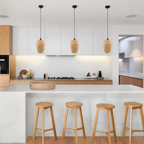 Luminária Led Teto Pendente Lustre Quarto Sala Mesa Cozinha 127/220V Spot Embutir Rústico Bambu 4x4sc
