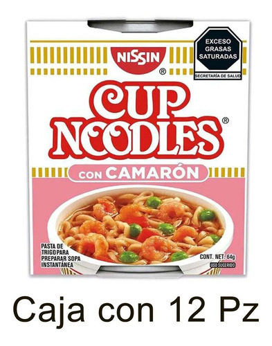 Sopa Nissin Cup Noodles Camarón 64gr 12pack