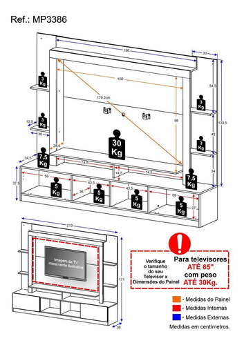 Rack C/ Painel E Suporte Tv 65 E 2 Portas Oslo Multimóveis