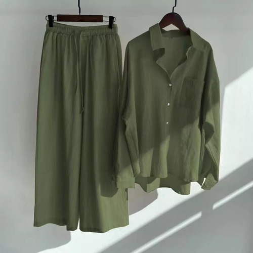 Conjunto De Camisa Y Pantalones De Algodón Y Lino Para Mujer