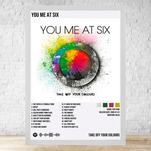 Cuadro You Me At Six 5 30x40 Con Vidrio Y Marco Madera C181 Blanco Clasico
