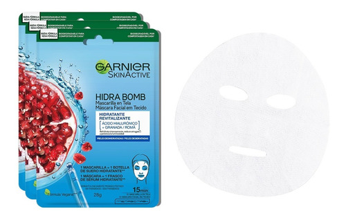 Imagen 5 de 5 de Kit Garnier 3pack Mascarilla En Tela Granada Hidra Bomb
