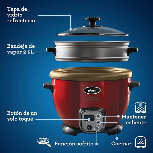 Olla Arrocera Multiusos Oster Ckstrc7130r 2.2l Rojo