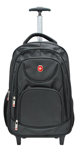 Mochila Escolar Com Rodinhas Alça Retrátil Yins Ys28070 Cor Preto Desenho do tecido Liso