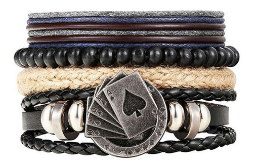 Pulsera Hombre Multiple  De Carta Y Cuero  Fashion Chic