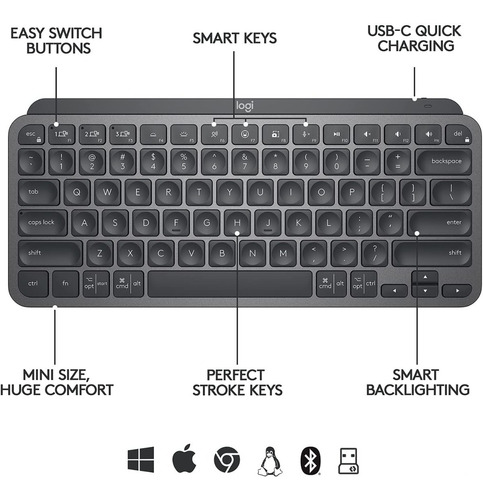 Imagen 6 de 7 de Teclado Logitech Inalambrico Mx Keys Mini Black Retroilumina