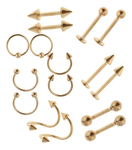 A 16pcs 16g Stud Ceja Lengua Labio Barras