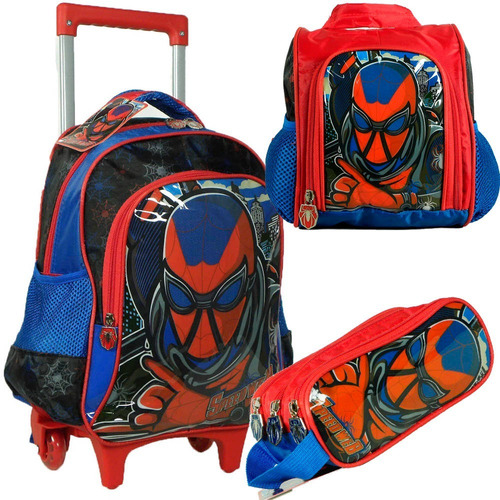 Mochila Escolar Infantil Rodinhas Web Man + Lancheira Até 5a