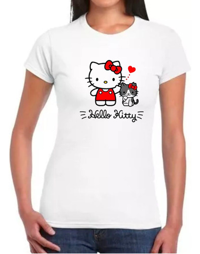 Franela Para Damas Estampada Diseño Hello Kitty Vintage Rojo