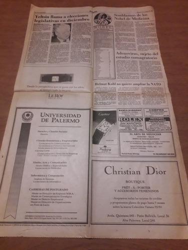 Tapa Diario La Nación 12 10 1993 Maradona Senna Nobel (Usado)