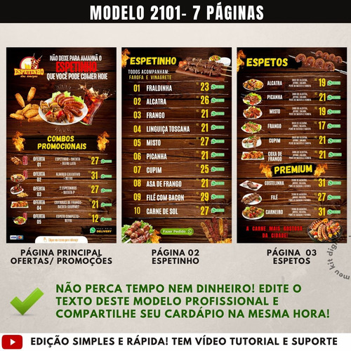 Cardápio Espetinho - Digital E Folha A4 P/ Impressão + Bônus