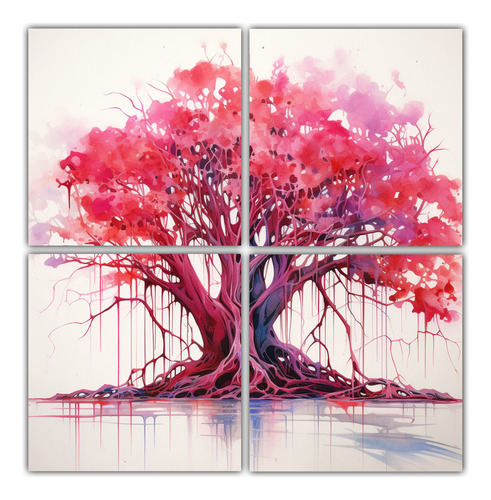80x80cm Pintura Abstracta Acuarela Banyan Tree Bastidor Made