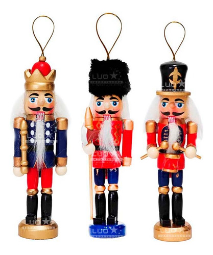 Cascanueces De Madera Muñeco Decorativo De Navidad Pack De 3