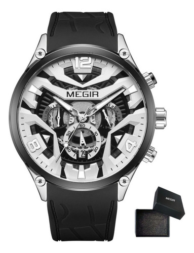 Reloj cronógrafo de cuarzo luminoso Megir Calendar, color de fondo: blanco/negro