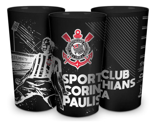 Copo Plastico Unidade Times Futebol 500ml - Corinthians Cor Preto