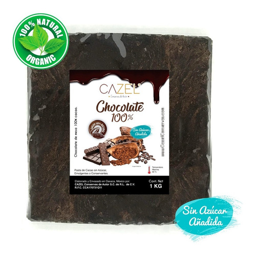 Imagen 1 de 4 de Chocolate 100% Cacao Amargo Oaxaca 1 Kg En Tableta Natural