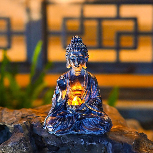 Buda Statue Art Craft With Solar Light Decorative Desk