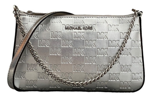 Bolsa Crossbody Michael Kors Original Zip Pouchette Plateada Color Plateado