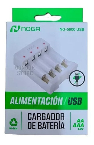 Imagen 3 de 7 de Cargador Pilas Recargables Aa Y Aaa Usb Noga 4 Pilas Rapido