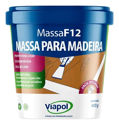Massa F12 Calafetar Correção Madeira Viapol 400g Div Cores