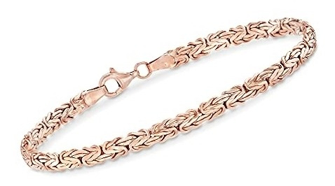 Pulseras Bizantina Plana De Oro Rosa De 18 Quilates