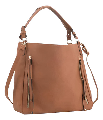 Cartera Pu Extra Large Con Correa Extraible La Chapelle Caramelo Lisa Oro Caramelo