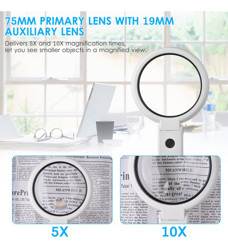 Y 5x/10x Lupa De Escritorio De Mano Con Luz Led Kkmoon