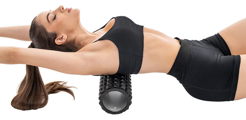 Rolo de massagem com textura liberação miofascial foam roller yoga pilates alongamento preto Vollo VP1086