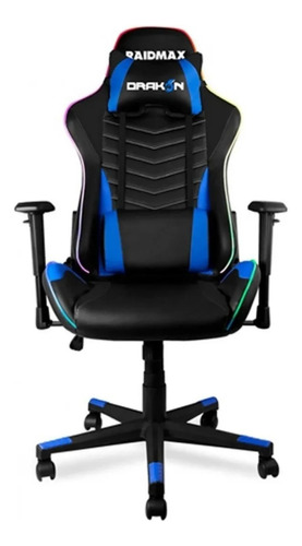 Silla de escritorio Raidmax Drakon DK922 RGB gamer ergonómica  negra y azul con tapizado de cuero sintético