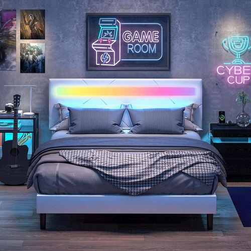 Base De Cama Likimio Matrimoial C/ Luces Led Blanco