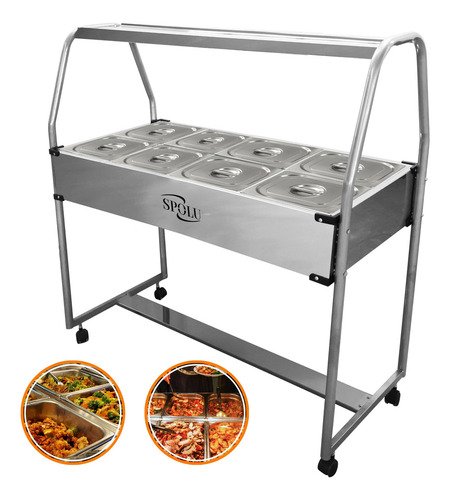 Buffet Self Service Quente Carro Térmico 8 Cubas Banho Maria 127v