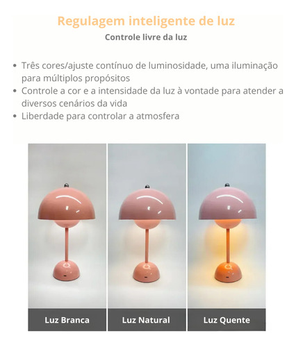 Abajur Luminaria De Mesa Sala Quarto Escritorio Led Touch