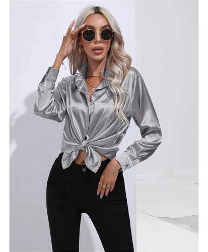 Camisa De Mujer De Manga Larga Con Botones De Imitación