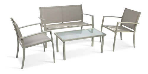 Juego De Jardin Exterior Balcon Mesa + Sillones Taupe