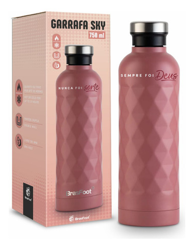 Garrafa Térmica Sky Salmão Aço Inoxidavel 750ml Parde Dupla