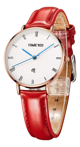 Reloj Mujer Time100 Analógico 30mm Correa Cuero Resistente A