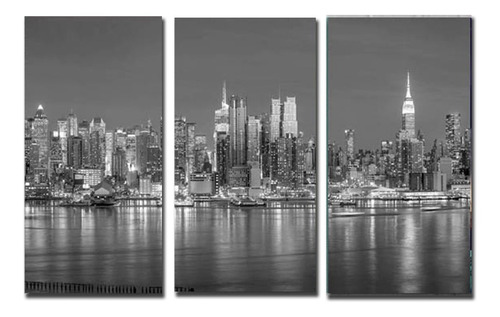 Cuadros Tripticos Nueva York De Noche 60x90 Listo P/colgar