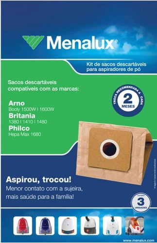 Saco Para Aspirador De Pó Britânia 1640n Kit Com 03 Und 