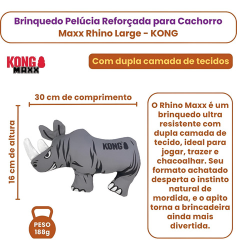 Brinquedo Kong Maxx Pelúcia Rinoceronte Para Cachorro Grande Cor Cinza
