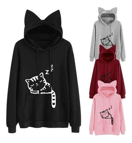 Sudaderas Con Capucha Para Mujer Con Orejas Gato Impresión