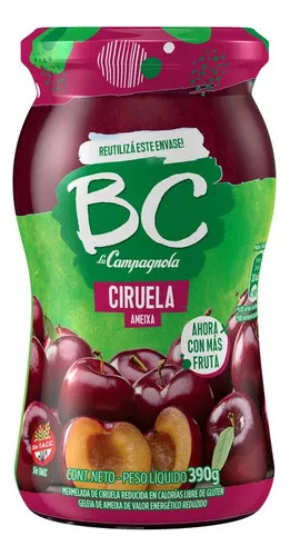 Mermelada Bc Ciruela Más Fruta 390 Grs Frasco Vidrio Sellado