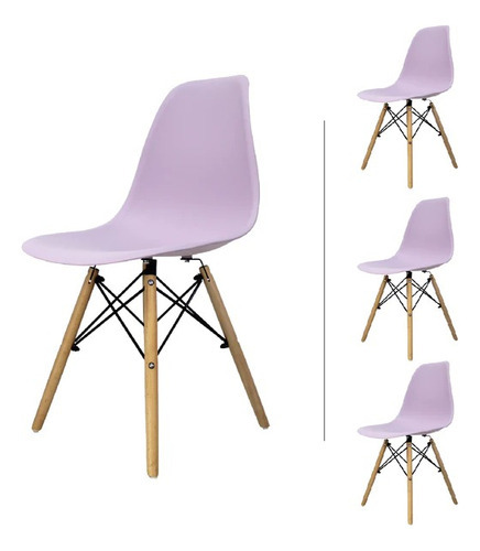 Paquete De 4 Sillas De Plastico De Comedor Oslo Eco Eames Color De La Estructura De La Silla Madera Color Del Asiento Lila