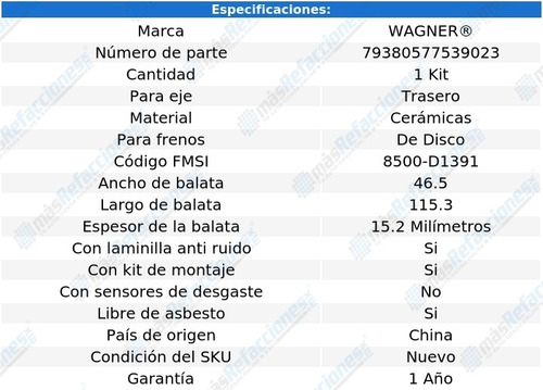 Jgo De Balatas Ceramicas Tra Wagner Lexus Gs200t L 4 2.0 16