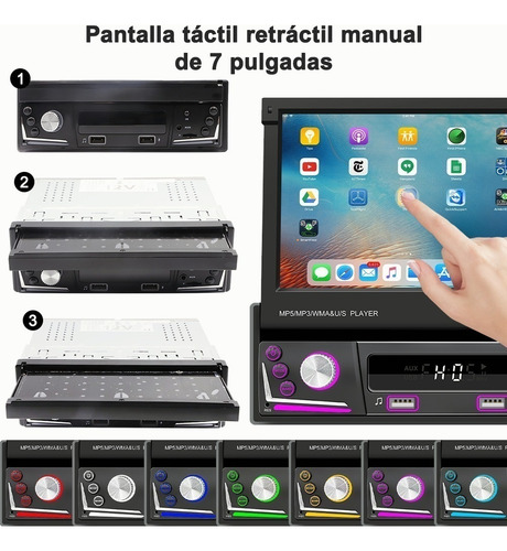 Autoestéreo 1 Din Bluetooth Retráctil 7 In Mirrorlink Cámara