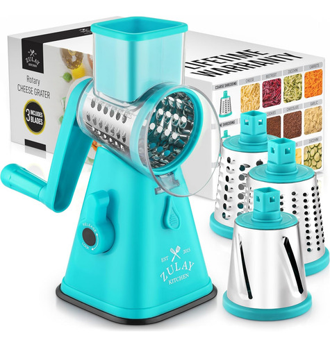 Rallador De Queso Manual Azul Con Cuchillas Inoxidable